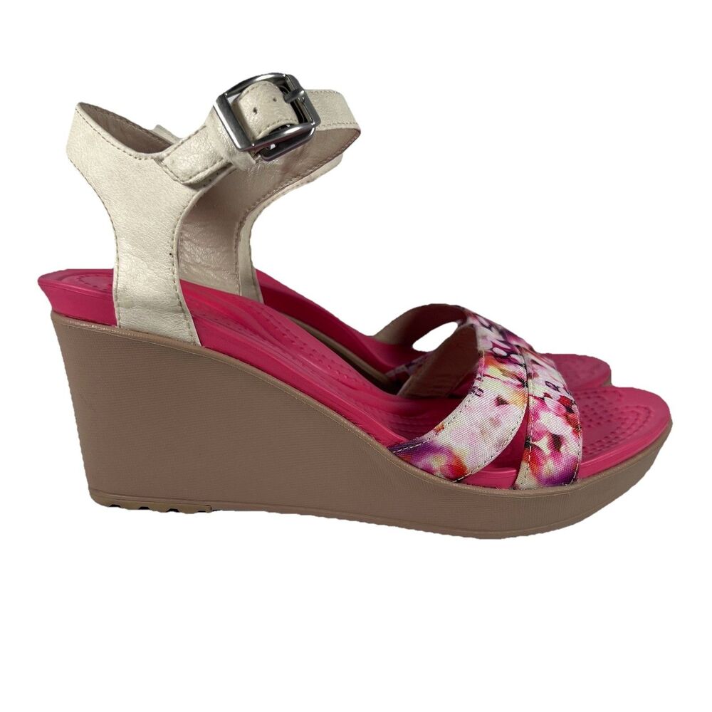 Crocs Leigh II Ankle Strap Wedge Sandals Shoes Floral Women's Size 8